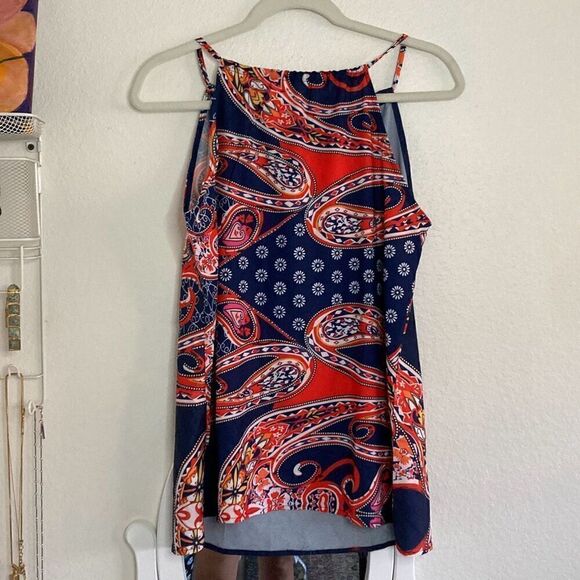 Paisley Print High Neck Sleeveless Scarf Blouse Blue size Medium - Picture 5 of 5